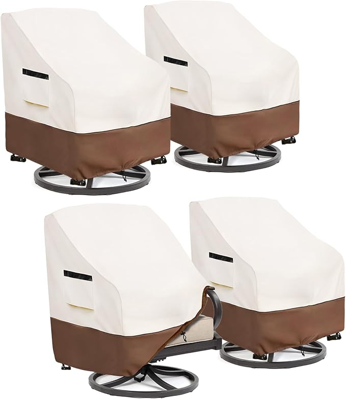 Patio Chair Covers 4 Pack,Swivel Lounge Chair Cover,Waterproof Heavy Duty Patio Furniture Covers for Outdoor Swivel Lounge Chair(30 W x 34 D x 38.5 H inches) Beige & Brown