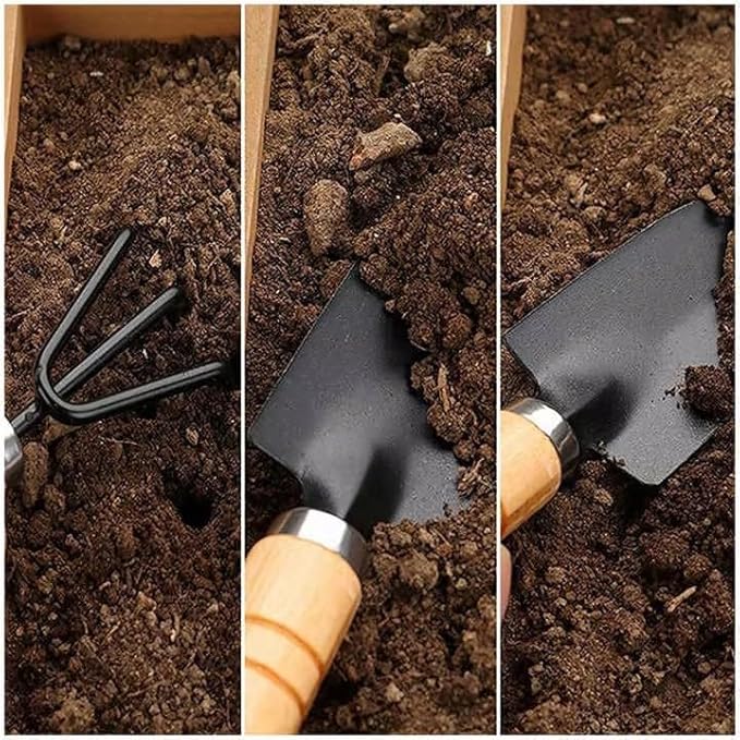 6Pcs Mini Gardening Tool Set, Shovel, Spade, Rake Kit with Ergonomic Wooden Handles, Ideal for Planting, Weeding, Cultivating, Gardening Plant Tool for Cactus Herbs Indoor Miniature Plants (2 Sets)