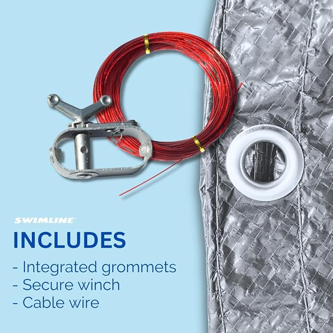 SWIMLINE HYDROTOOLS Silver King Heavy Duty Pool Cover For Above Ground Swimming Pools |19 X 35 FT Cover | Silver / Black | Winch & Cable Included | UV Protected For 16X32 FT Oval Pools | PCO141935