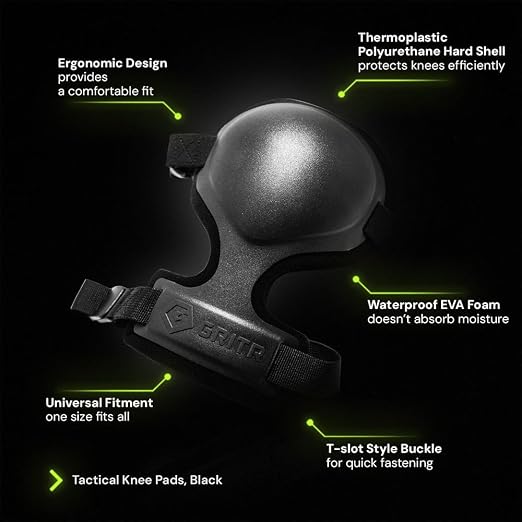GRITR 2-Piece Tactical Knee Pads and Shooting Glasses Set for Hunting, Shooting, Construction & Outdoor Work – Black Knee Pads, Black Frame Glasses