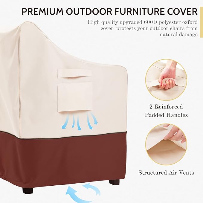 COSFLY Patio Furniture Covers 2 Pack, 600D Waterproof Outdoor Chair Covers for Deep Chairs, All-Weather UV Resistant Protection with Adjustable Straps & Air Vents, Fits up to 29" W x 30" D x 36" H