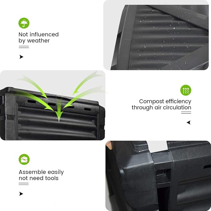 EJWOX 80 Gallon (300L) Large Capacity Static Compost Bin - Sturdy Outdoor Waste Composter with Easy-Access Hatch, Efficient Aeration System for Fast Organic Fertilizer Creation, Black