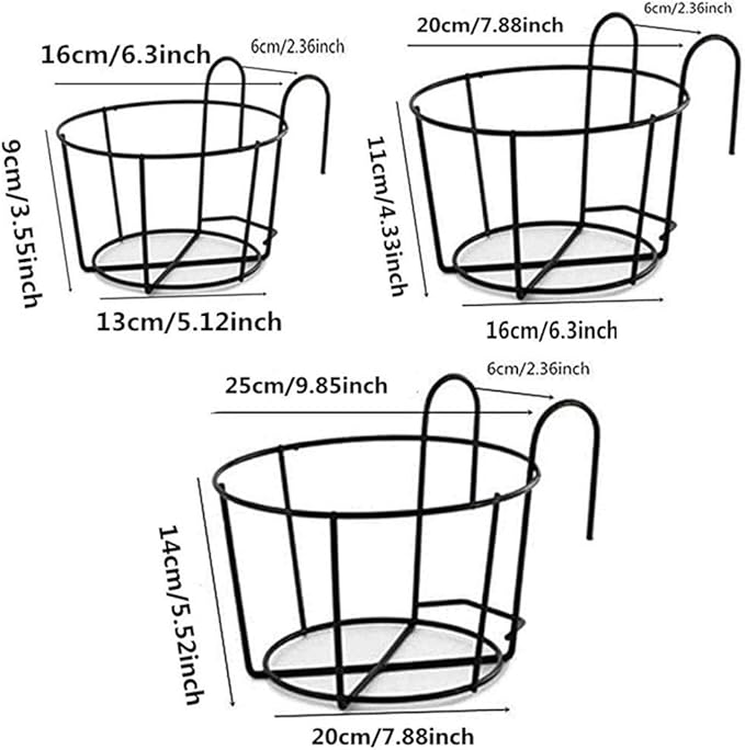 4 Pack Hanging Planters for Railings Rail Planter Hanging Baskets Flower Pot Holders Iron Plant Racks Metal Fence Planter Potted Stand Mounted Balcony Plant Baskets Container,Garden Steel Pots