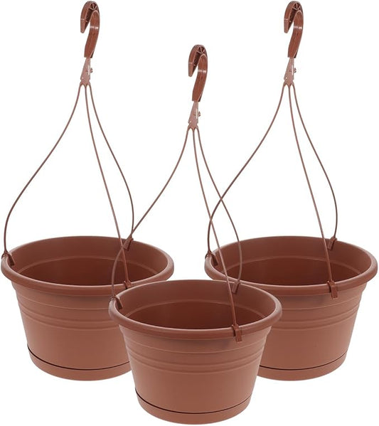DOITOOL 3 Sets Plastic Hanging Planter Pots Garden Plant Pot, 9.8 Inch Hanging Pot Nursery Basket Orchid Pots for Outdoor Indoor Garden (Red), 25x25cm