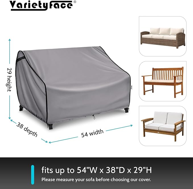 Outdoor Furniture Covers for Sofa Waterproof, Fits up to 54W x 38D x 29H inches, Patio Loveseat Cover Tear Resistant, Grey