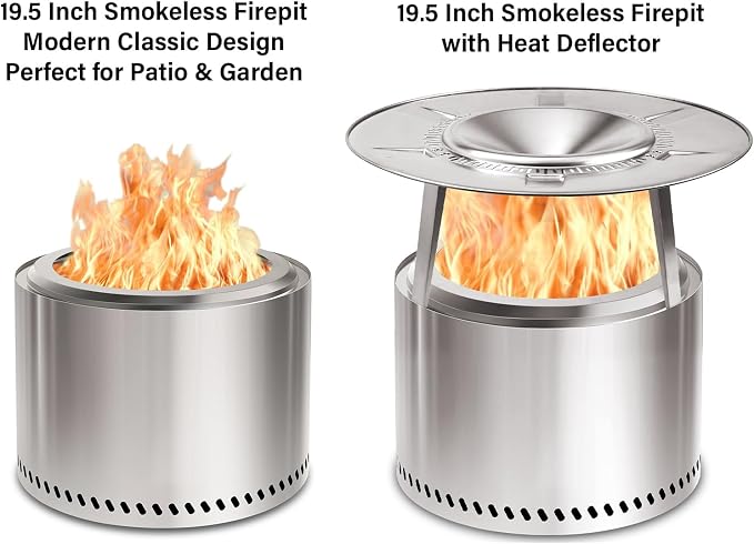 HGD 20 Inch Smokeless Fire Pit Outdoor, Stainless Steel Wood Burning Stove Firepit with Ash Pan, Portable Fire Pit for Backyard Patio Garden Picnic, BBQ Bonfire Stove