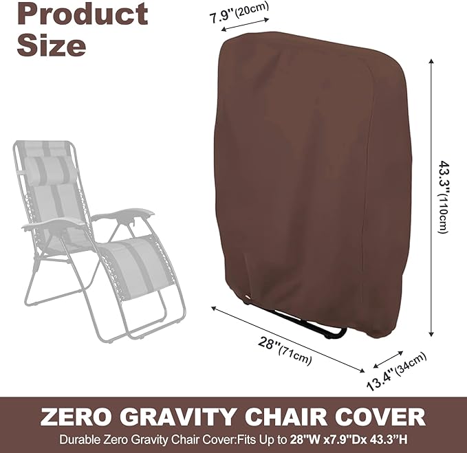 Outdoor Folding Chair Covers 2PCS, Uranshin Zero Gravity Chair Cover 28"W x 13"D x 43"H, Waterproof 210D Oxford Funiture Cover with Storage Bag, Patio Chair Cover for All weather (Brown)