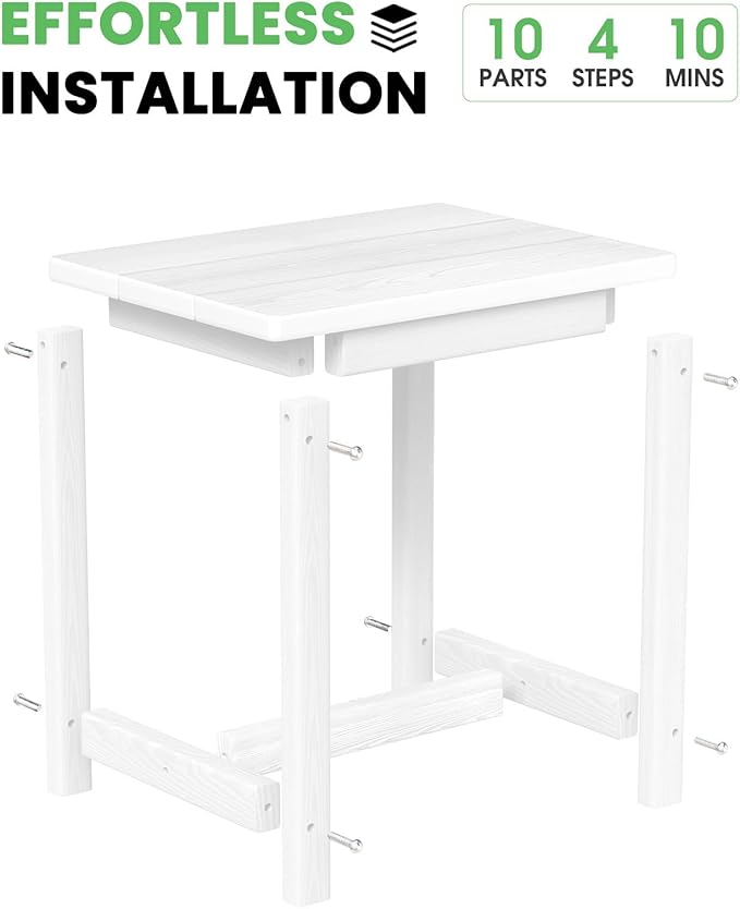 Outdoor Side Table – 17" HDPE Adirondack Side Table,Sturdy Small Outdoor Tables, Weather-Resistant & Easy Assembly Patio End Tables for Garden, Balcony, Porch & Poolside (White)