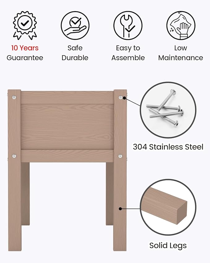 Small HDPE Raised Garden Bed, Elevated Planter Box with Legs, Outdoor All-Weather Planter Raised Beds for Seeds, Herbs, Flowers, Vegetables (Brown)