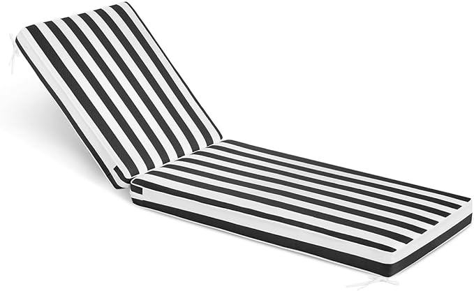 Sundale Outdoor Olefin Chaise Lounge Cushion, Water-Resistant Patio Lounge Chair Cushion, Thick Lounger Pad with 4 Straps Cabana Stripe Black, 80 x 26 x 4 Inches