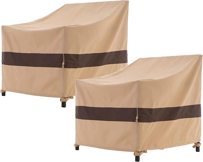 WJ-X3 Patio Chair Cover, Outdoor Lounge Cover, Heavy Duty, Waterproof Lawn Chair Covers, 43W x 42D x 42H, Beige/Coffee, 2-Pack