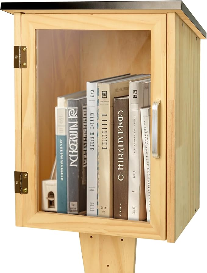 Outdoor Library Book Box, Little Library for Sharing books, DIY Storage Wooden Cabinet Easy Mount for Neighborhoods and Schools