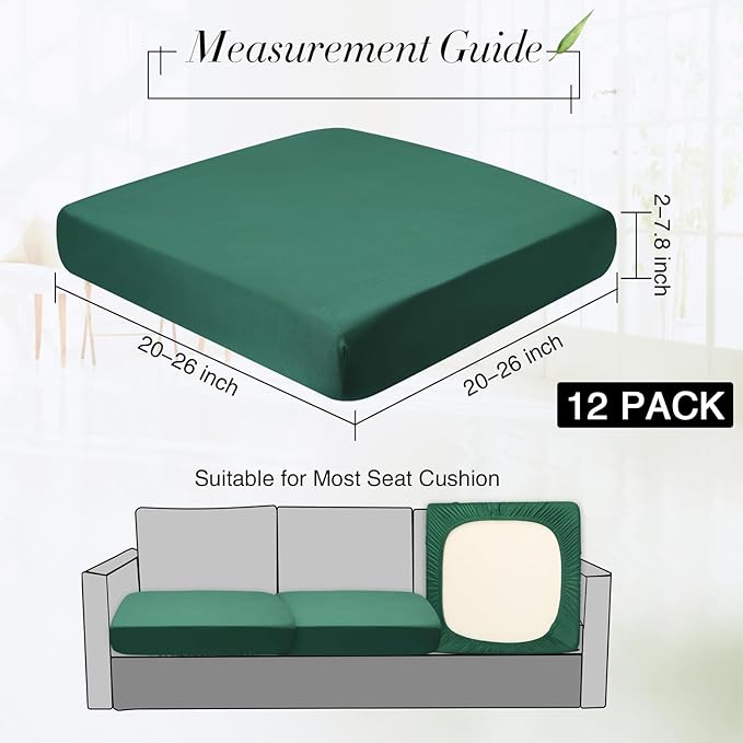 Newwiee 12 Pcs Patio Outdoor Cushion Covers Replacement Waterproof Stretch Sofa Couch Cushion Covers Washable Individual Couch Slipcovers Set Furniture Protector for Pets(20-27 Inch,Dark Green)