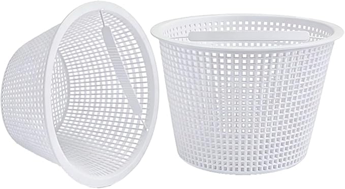 Pool Skimmer Basket 8 Inch Pool Filter Basket with Handle (Set of 2), Plastic Replacement Skimmer basket for Inground Pool Remove Leaves Debris, Fits Most Hayward Pentair Pool Skimmers (White)
