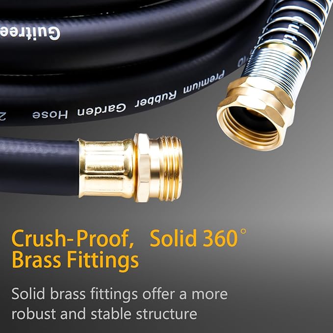 Guitrees 150FT 5/8 Heavy Duty Rubber Garden Hose - 300psi Working, 1000psi Burst - Hot/Cold Water - Five-Layered Braiding for Durability - Versatile for Gardening, Agriculture, Construction(Black)