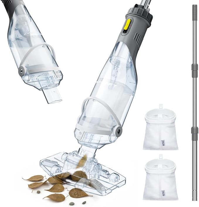 InoKraft Pool Vacuum for Above Ground Pool, Cordless Pool Vacuum for Inground Pools, Rechargeable Pool Cleaner with 18.5 GPM Suction, Above Ground Pool Vacuum with 59” Extendable Pole, Gray