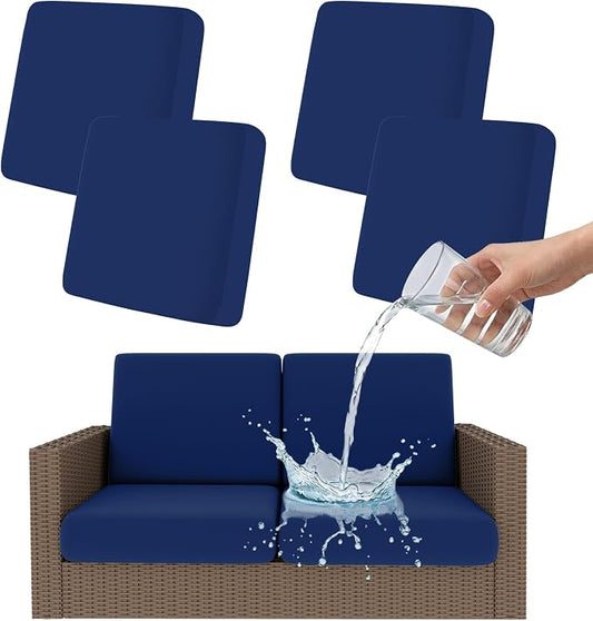 Smiry Waterproof Patio Cushion Covers, Stretch Outdoor Couch Slipcovers Replacement Washable Furniture Protector Sofa Chair Seat Cover for Dogs and Pets (4 Pcs, Navy Blue)