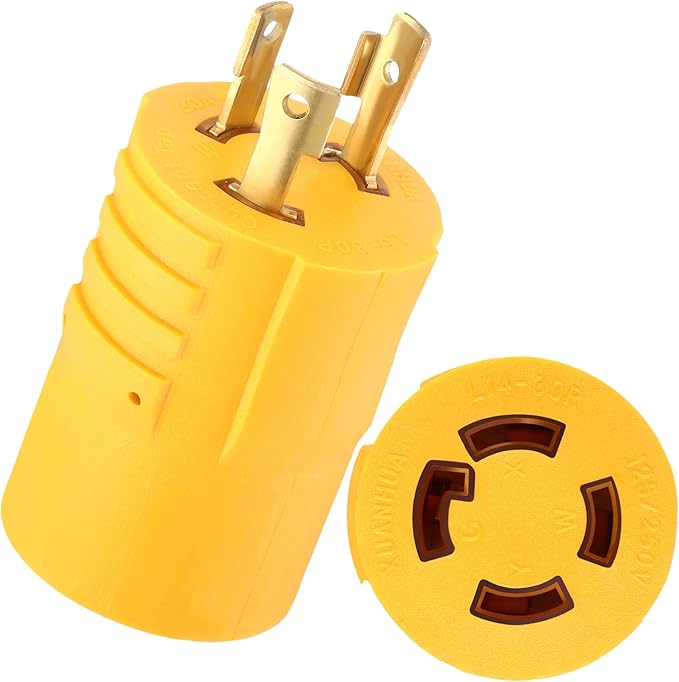 Kanayu NEMA L5-30P to L14-30R Adapter 3 Prong to 4 Prong Generator Transfer Switch Adapter, 30 Amp L5-30P Male Generator Locking to L14-30R Female House Inlet Box