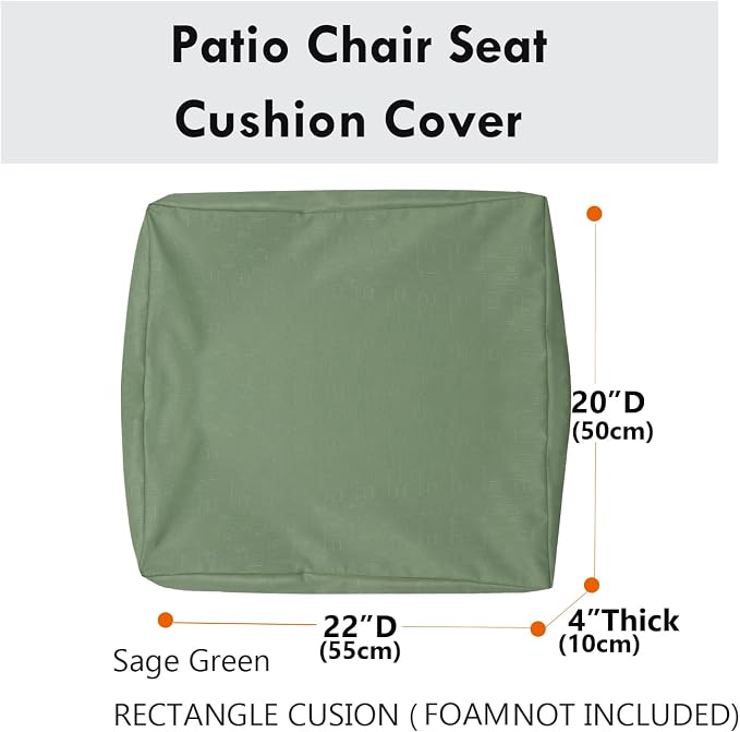 Patio Seat Cushion Covers,Washable Slip Covers Replacement,Waterproof Outdoor Furniture Chair Cushion Pillow Seat Cover for Couch,Garden,Sofa,Sage Green,22"×20"×4"(4 Covers Only)