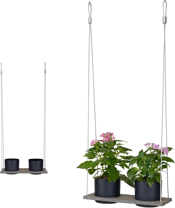 Urban Garden Decor with Pots Included, Hanging Planters for Indoor Outdoor Plants, Hanging Flowerpots, Wall Hanging Plant Holder Window Plant Shelves (Stone Gray, Shelf 2 Pots)