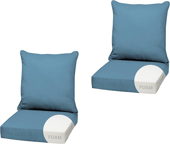 Arden Outdoor Foam Deep Seat Cushion (2-Pack), 22x24, Premium High-Density Foam, Never Flattens, Weather-Proof for Patio Chair Sofa Couch, French Blue Texture
