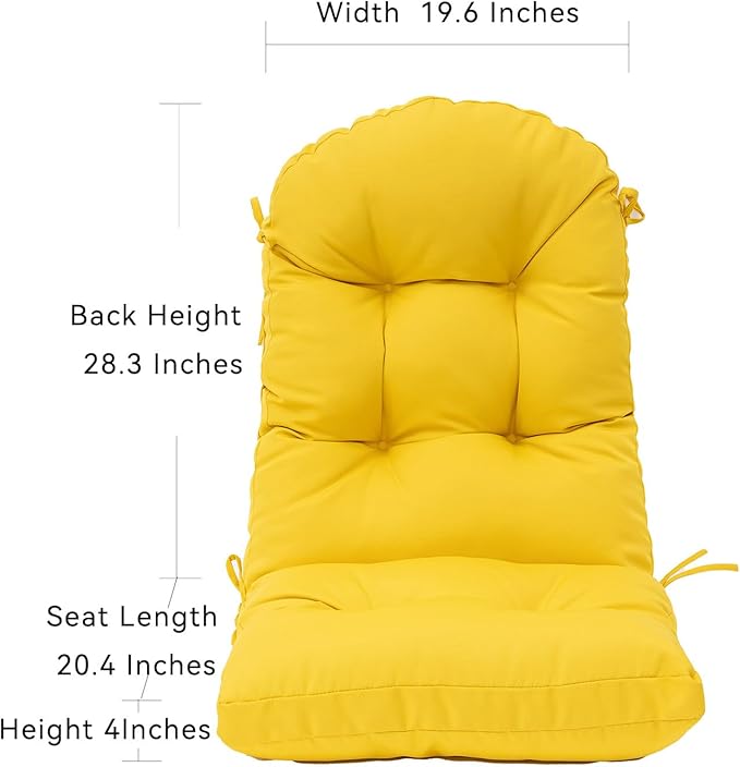 QILLOWAY Outdoor High Back Chair Cushion for Adirondack, All Weather Rocking Chair Cushions Thick Padded Replacement for Patio Furniture Set of 4,Yellow