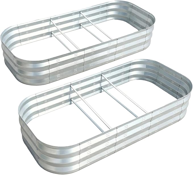 Galvanized Raised Garden Bed Kit with 4 Internal Braces, 67x36x10in Large Metal Planter Raised Beds Outdoor, 0.8mm Thick Steel Outdoor Galvanized Planter with Vents, Silver (2PCS)