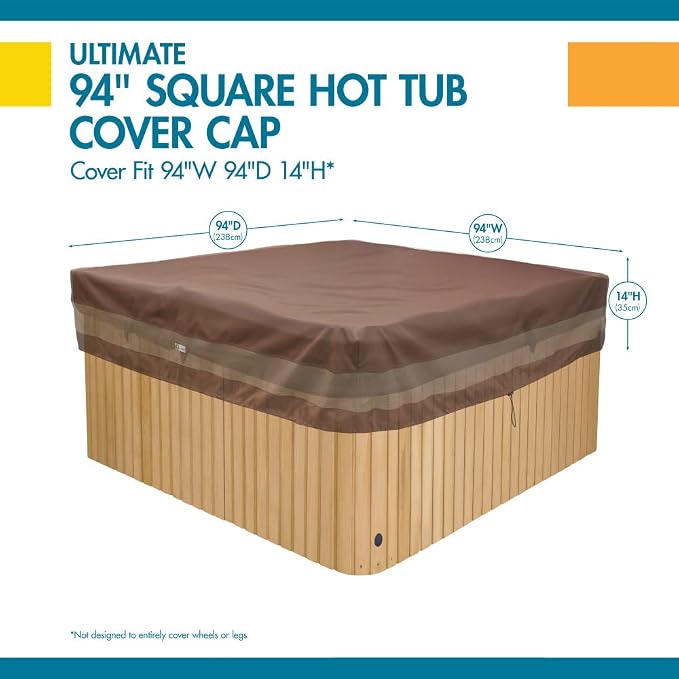DUCKCOVERS® Ultimate Water-Resistant 94 Inch Square Hot Tub Cover Cap, Outdoor Spa Cover