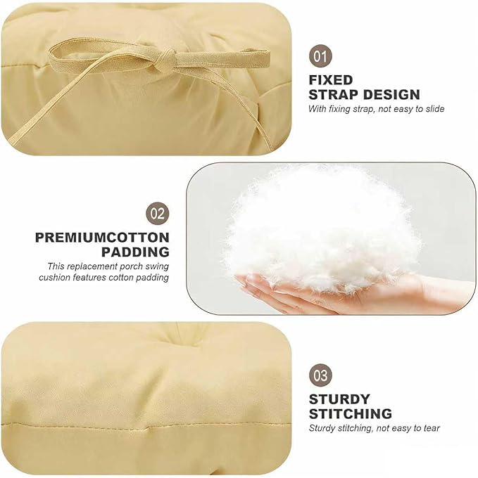 Porch Swing Cushions,Outdoor Cushions 3 Seater Replacement with Backrest, Waterproof Thickened Bench Cushion with Ties for Porch, Patio,Outdoor, Backyard and Garden (Beige Yellow 60 * 40 in)