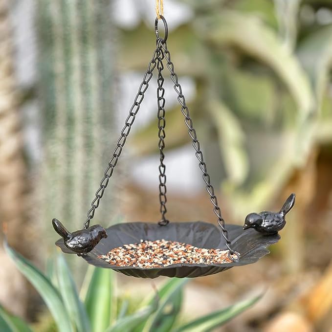 Jemeni Wild Bird Feeder Tray - 10.7 Inch Hanging Seed Plate for Garden, Backyard, Patio - Attracts Birds, Durable & Easy to Clean (Black)