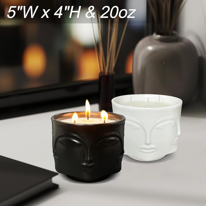Outdoor Citronella Candle & Strong Eucalyptus & Rosemary 3 Wick Large Candle, 20oz, Ceramic, 100% Soy, for Patio Decor, Table Decor, Boho Decor, Home Decor, Beautiful Candle Jars