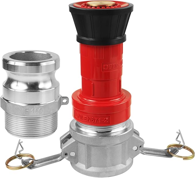 Fire Hose Nozzle,1-1/2 inch NPSH Heavy-Duty Industrial Fire Hose Constant Flow Fog Nozzle with 2pcs 1.5" Aluminum Camlock Fitting Coupling Equipment