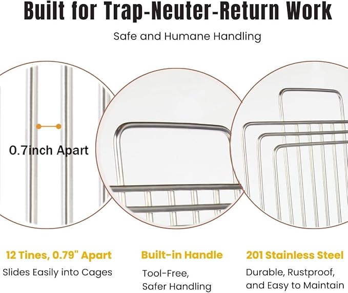 Trap Divider for 12" Wide and Smaller Traps and Feral Cat Cages, Stainless Steel Small Animal Fork Divider