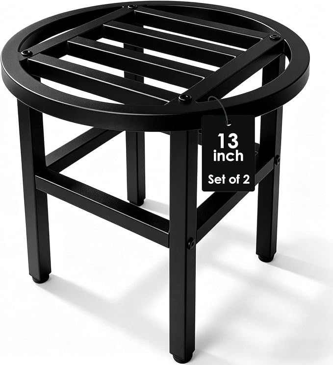 Plant Stand Indoor Outdoor,13" Round Metal Plant Stands Riser,Heavy Duty Wrought Iron Pedestal Holders for Large Flower Pot,Outside Rust-Proof Black Flower Display Shelf for Patio,2-Pack