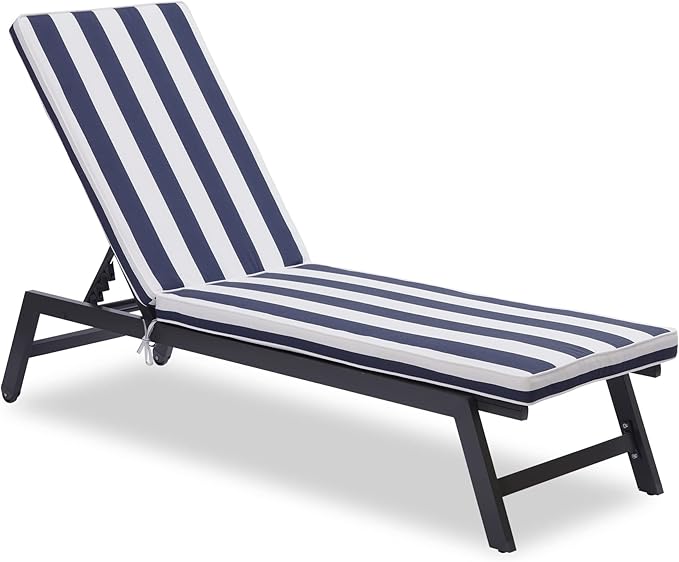 Only choice Outdoor Lounge Chair Cushions Patio Chaise Lounge Replacement Cushions Funiture Seat Cushions Chair Pads(Blue+White Stripes-1 pcs)
