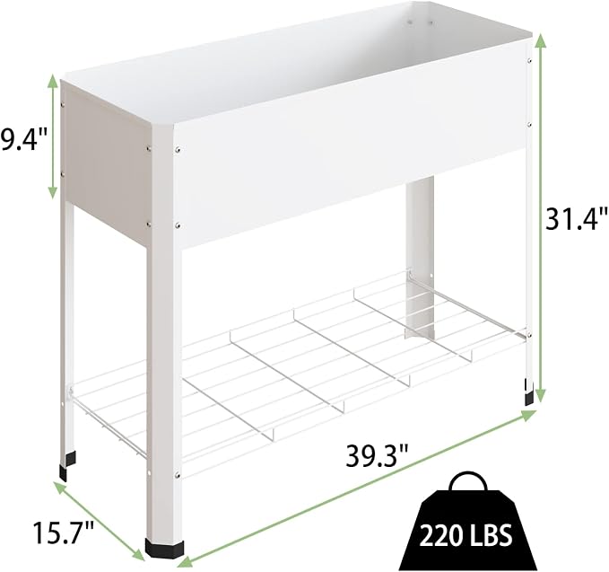 PROXRACER Raised Garden Bed with Detachable Legs Elevated Metal Planter Box for Growing Fresh Herbs Vegetables Flowers Succulents&Other Plants for Outdoor Backyard Patio Deck Balcony White L