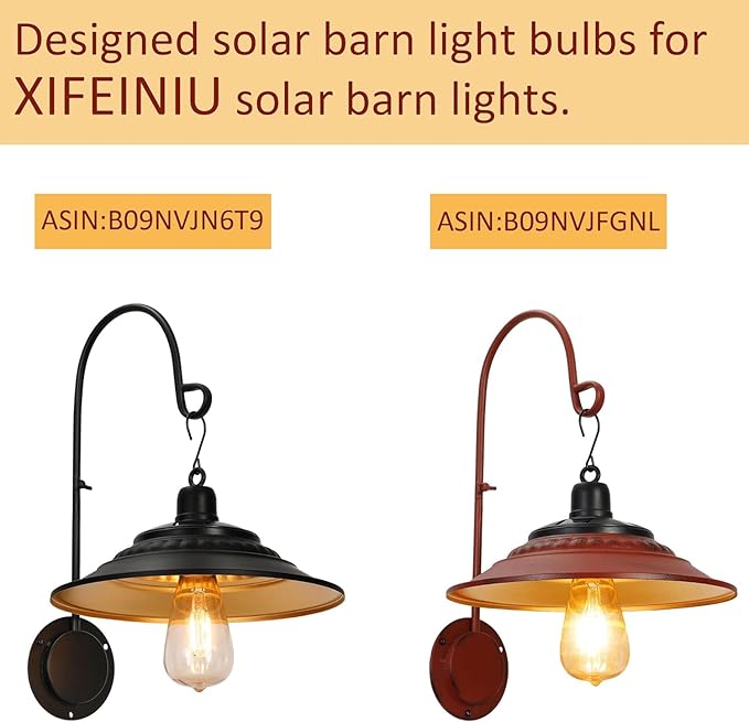 Solar Barn Light Bulbs 2PCS Solar Barn Lights Replacement, Warm White Light E26 Edison Bulbs, 0.2W 3V 15Lumens.