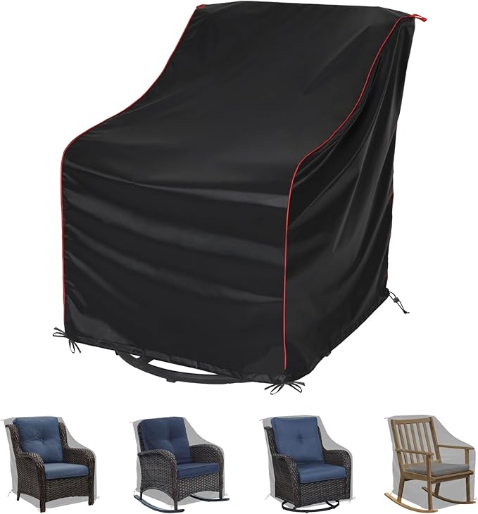 Patio Chair Covers, Outdoor Furniture Waterproof,All-Weather Protection, Fits Adirondack Chair, Lawn Chairs & Swivel Rocking Chairs, Waterproof Outdoor Furniture Cover (Black, 1 Pack)