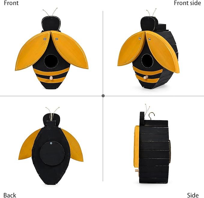 NATUREYLWL Bird Houses for Outside, Bee-Shaped Birdhouse Attracts Wild Birds (Bluebirds, Finches, Cardinals), Durable Wood Bird House with 4 cm Entrance Hole,Unique Garden Decor,Weather-Resistant