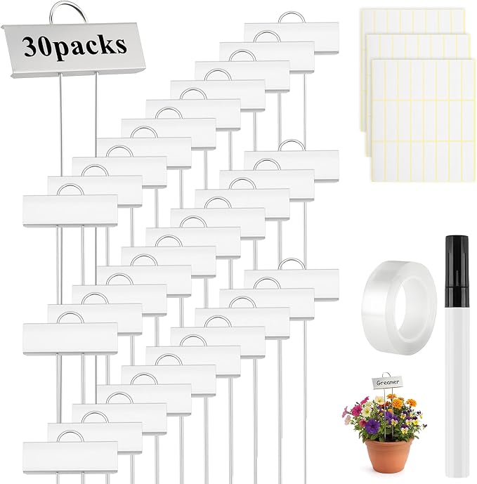 Greaner 30 Packs Silver Plant Labels, Metal Garden Tags for Plants Outdoor, Reusable Plant Marker for Greenhouse Vegetables Herb Flower Seed