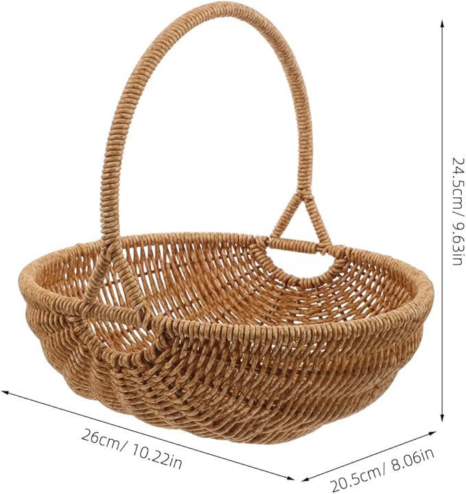 Toddmomy Rattan Basket Woven Harvest Basket with Handle Multipurpose for Picnic, Flower, Fruit, Organizing, Easter, Christmas