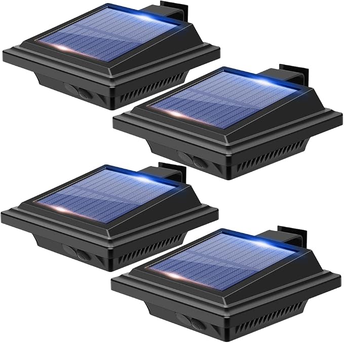 Solar Gutter Lights Outdoor, 40 LEDs Bright Solar Powered led Fence Light Deck Lights Waterproof for Wall, Deck, Fence, Stair, Step and Yard (Black Shell, 4Pack, Warm White)