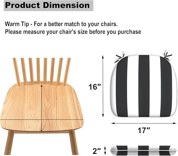 DYTXIII Set of 2 Outdoor Chair Cushions with Ties,Water Repellent Patio Chair Pads 17"x 16" for Outdoor Furniture,Round Corner Seat Cushions for Garden Yard Kitchen Cabana Black