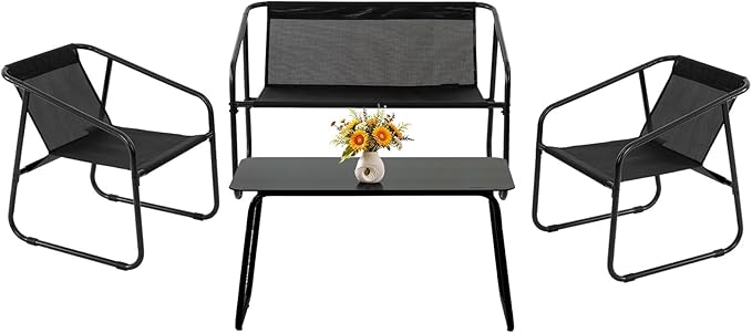 DUMOS 4 Piece Patio Furniture Set，Outdoor Patio Furniture Set with Table, Patio Sectional Bistro Sets for Lawn, Garden, Balcony, Poolside