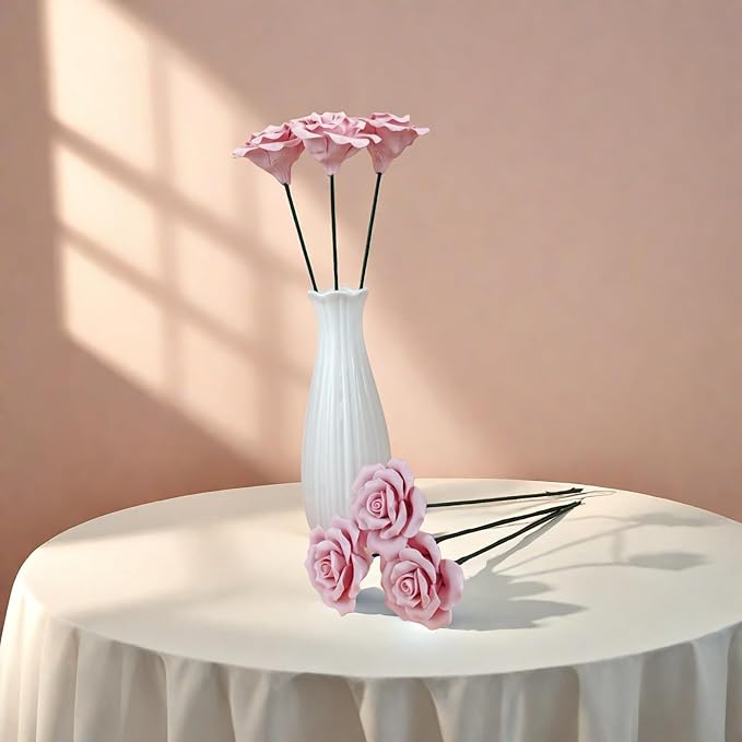 Handmade Porcelain 3D Ceramic Rose Flower, Eternal Flower Decoration for Home Office Decor, Creative Desktop vases, Porcelain Decorations, Exquisite, Set of 6 (Pink)