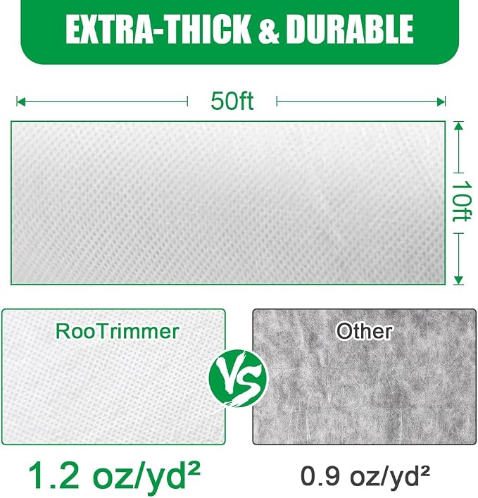 RooTrimmer Frost Covers Protection for Outdoor Plants 10Ft x 50Ft, Plant Blankets Freeze Cloths for Spring, Horticultural Fleece for Trees/Raised Beds/Vegetables/Shrubs (1.2 oz/yd², White)