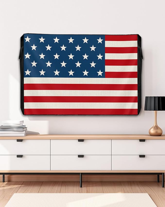 American Flag Outdoor TV Cover 30 to 32 Inch Weatherproof, Patriotic Red Stripes 600D Oxford TV Covers with Waterproof Zipper, USA Flag Outside Flat TV Screen Protector Size 30"W x 19"H x 4.5"D