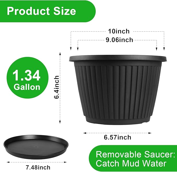 Fodetyff 10-inch-Plastic-Plant-Pots-with-Saucer, Flower Pots Containers for Indoor Outdoor Plants, Large Resin Planter with Drainage Holes and Saucers for Snake Plant Monstera