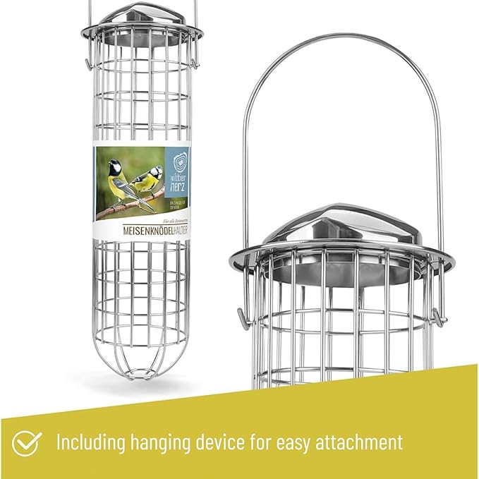 Wildtier Herz | Fat Ball Holder 12" - 5 Year Guarantee - Made of Rustproof Metal Bird Feeding Station for Fat Balls - Ecological Bird Feeder (31cm, Stainless Steel)