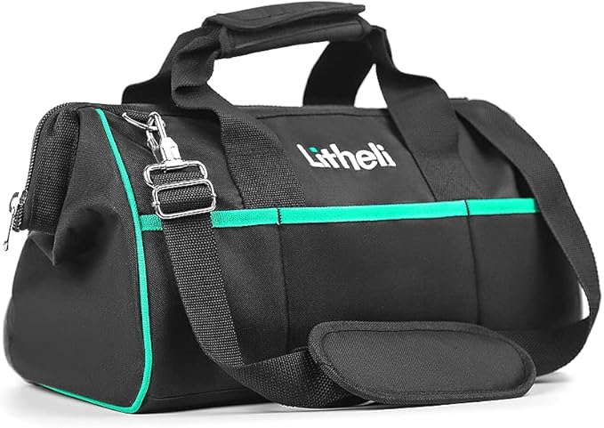 Litheli Cordless Lawn Mower 13 Inch, 5 Heights, 20V Electric Lawn Mowers & Tough Tool Bag 16-inch, Close Top, Wide Mouth, Ample Storage
